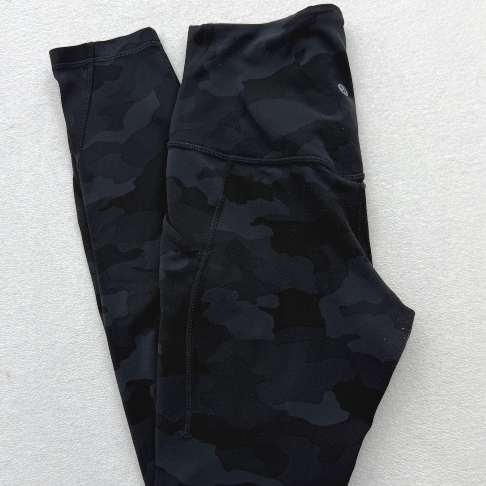 Lululemon Fast and Free Leggings Womens 6 Black Camo High Rise Pocket LW5DVKS